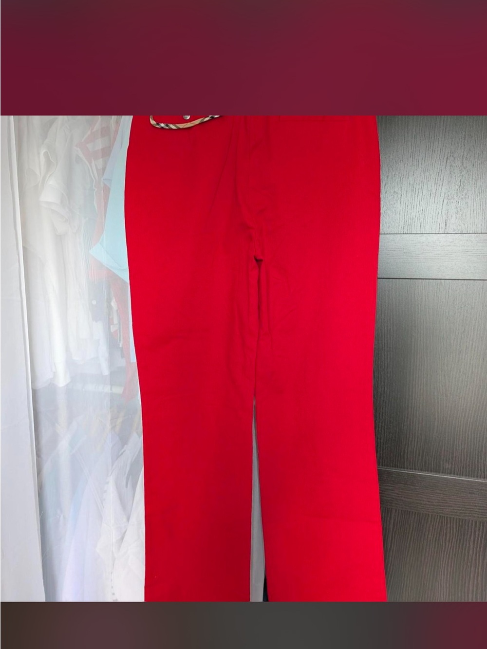 NWT Burberry Golf Red Fine Corduroy Ankle Trousers Nova Check Trim Size US 6 - Picture 8 of 8